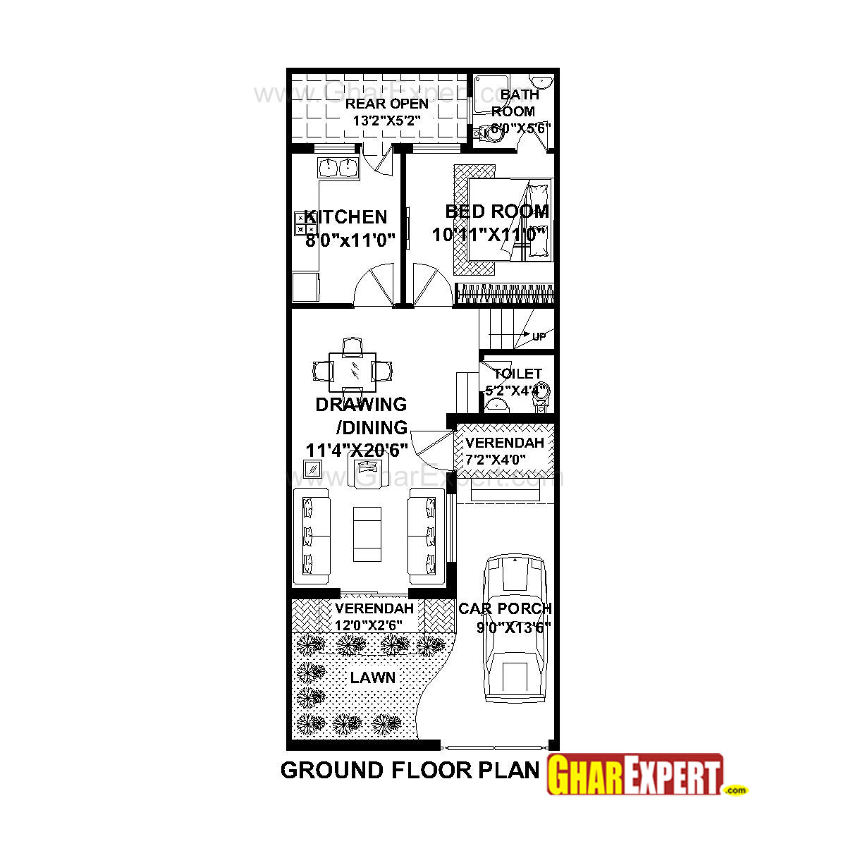 House Plan for 20 Feet by 50 Feet plot (Plot Size 111