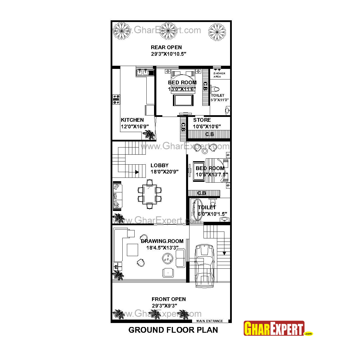 House Plan For 30 Feet By 75 Feet Plot Plot Size 250 Square