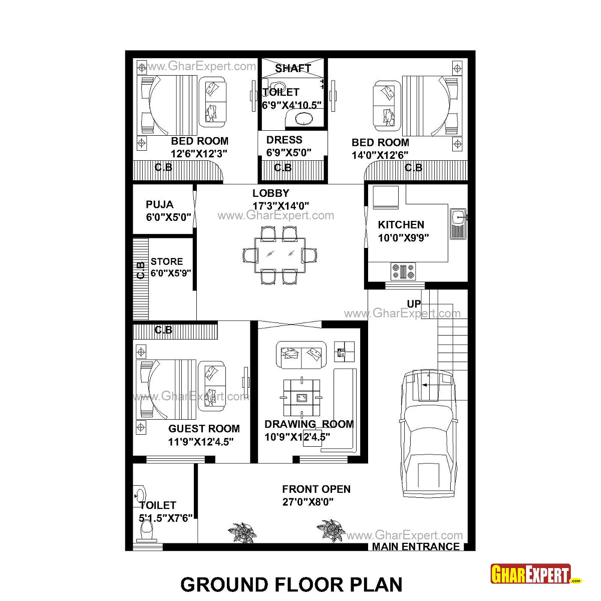 27 by 60 feet house plan