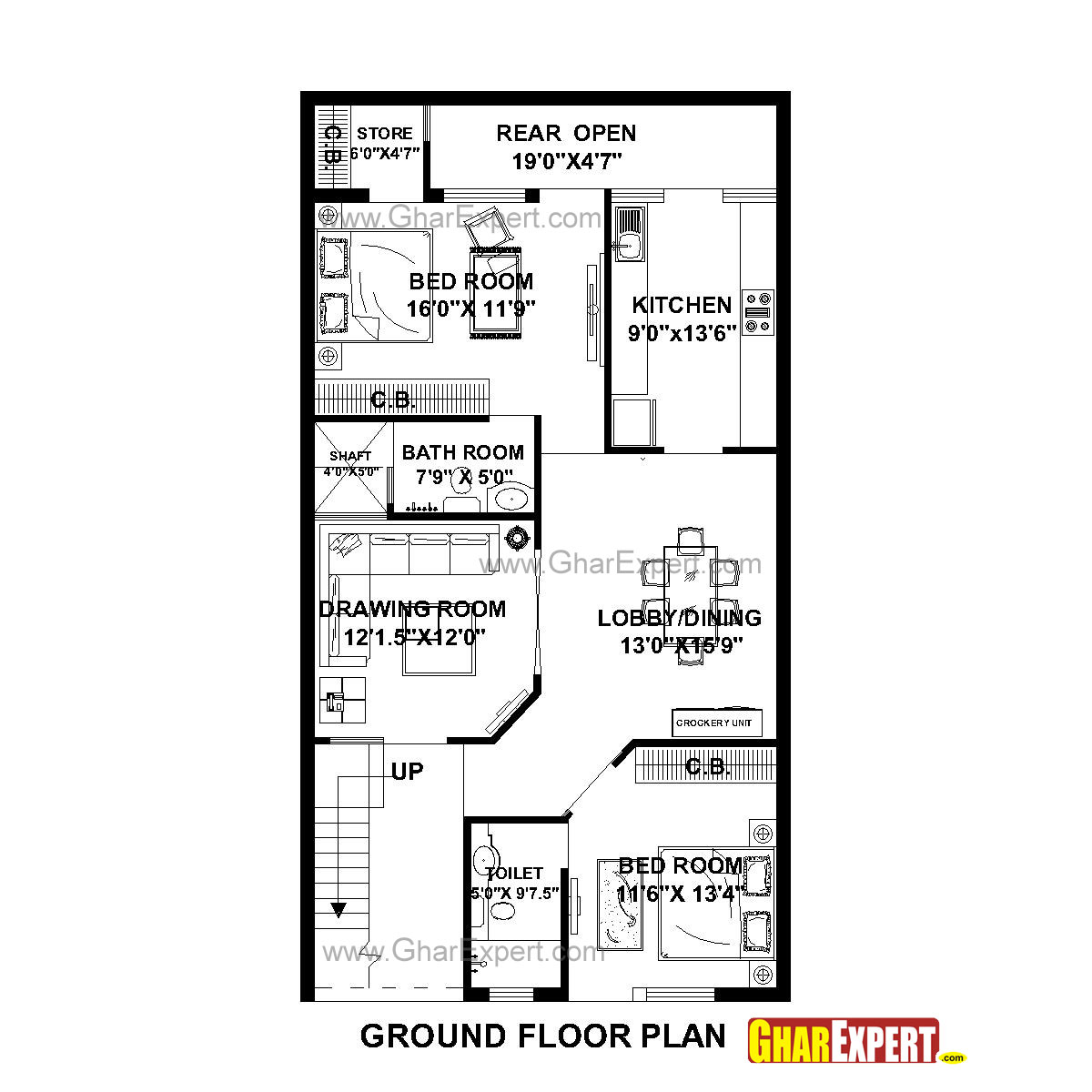 House Plan For 27 Feet By 50 Feet Plot Plot Size 150 Square Yards Gharexpert Com