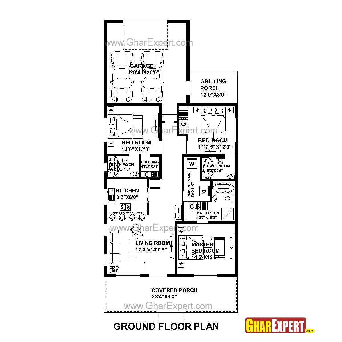 House Plan For 33 Feet By 73 Feet Plot Plot Size 268 Square Yards Gharexpert Com