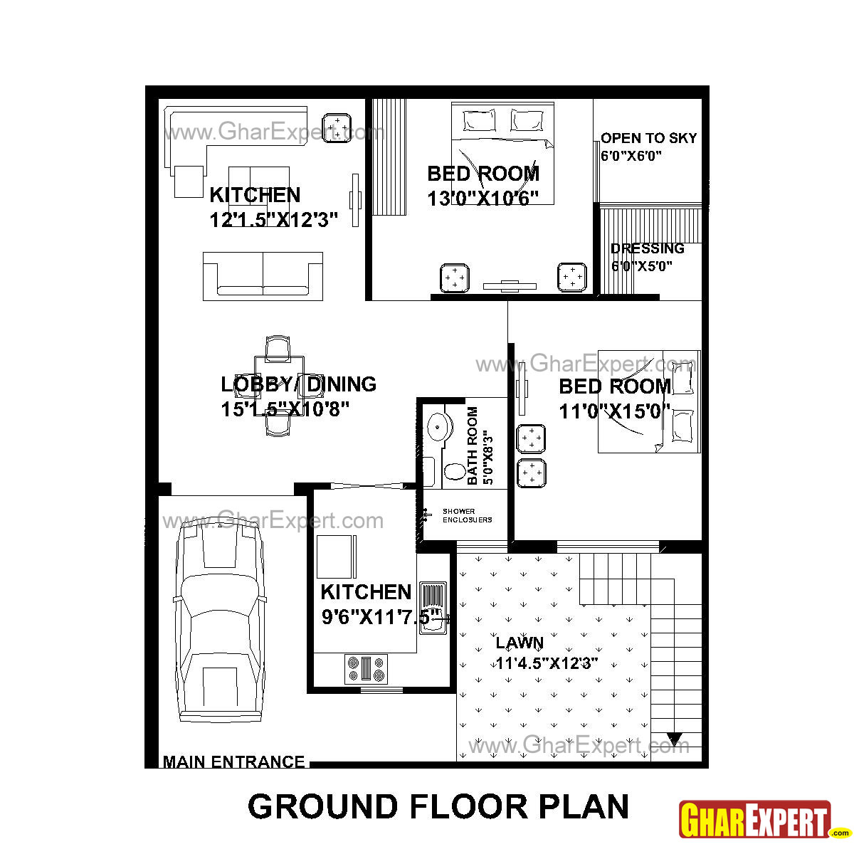 House Plan For 33 Feet By 40 Feet Plot Plot Size 147 Square Yards Gharexpert Com