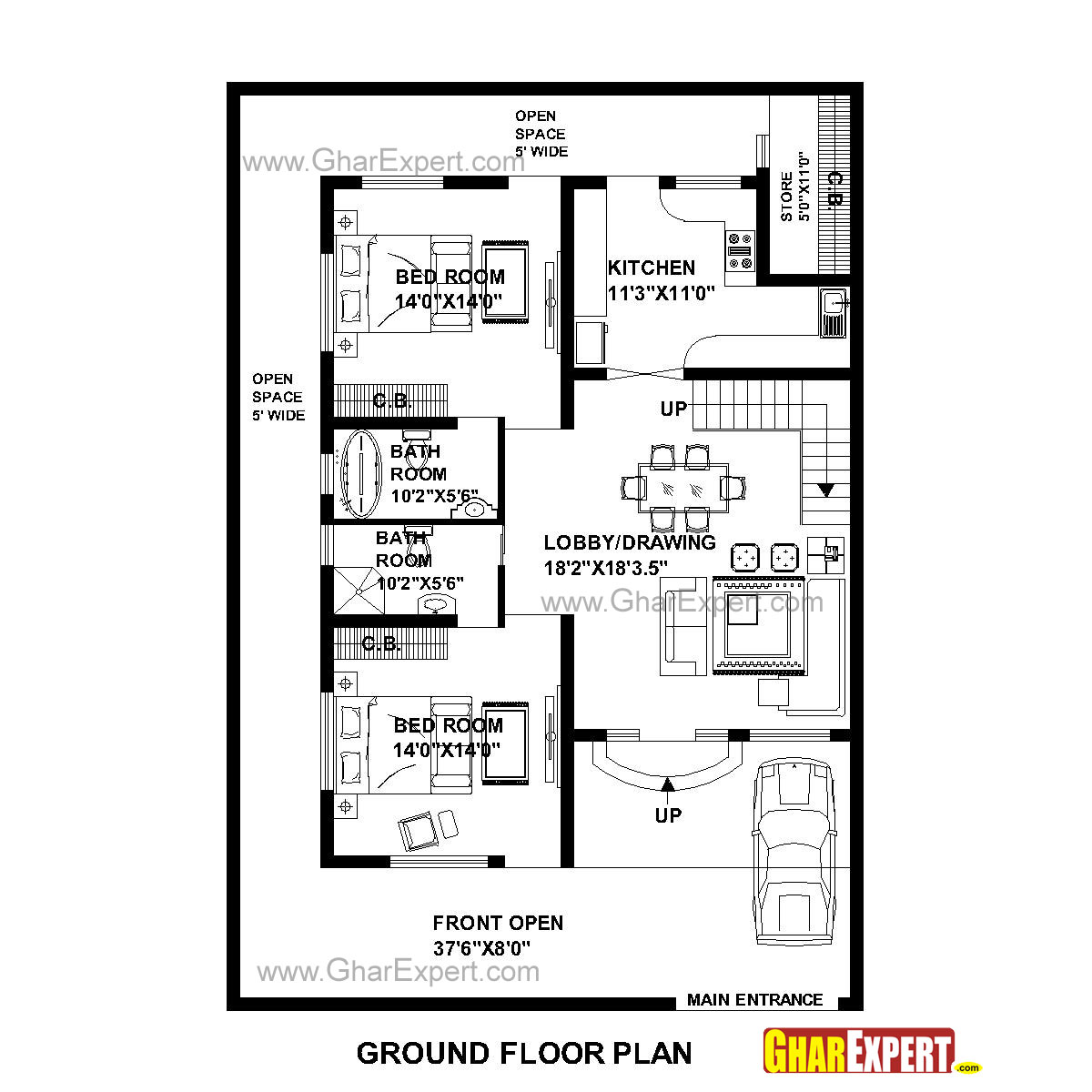 House Plan For 39 Feet By 61 Feet Plot Plot Size 264 Square Yards