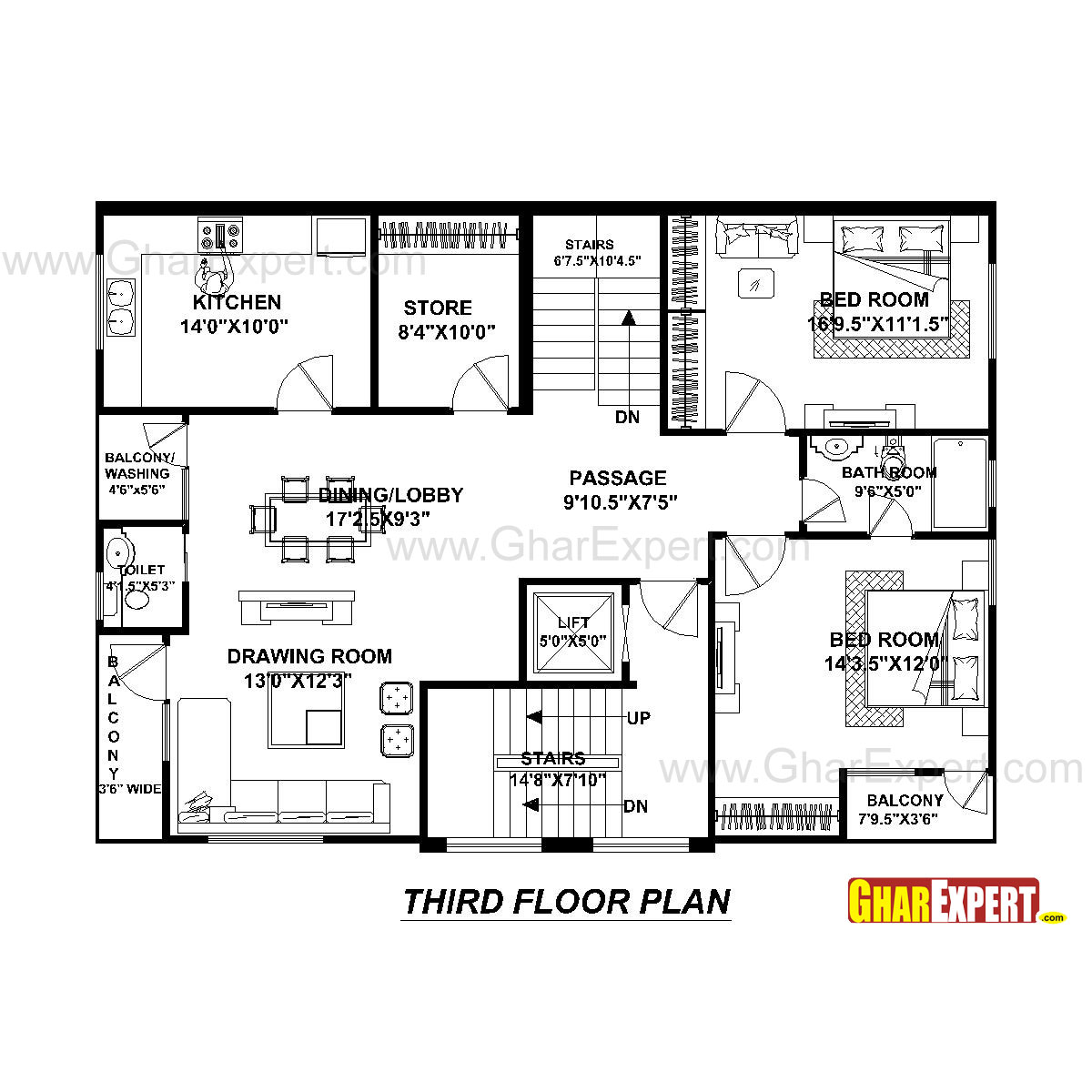 House Plan for 40 Feet by 30 Feet plot (Plot Size 133