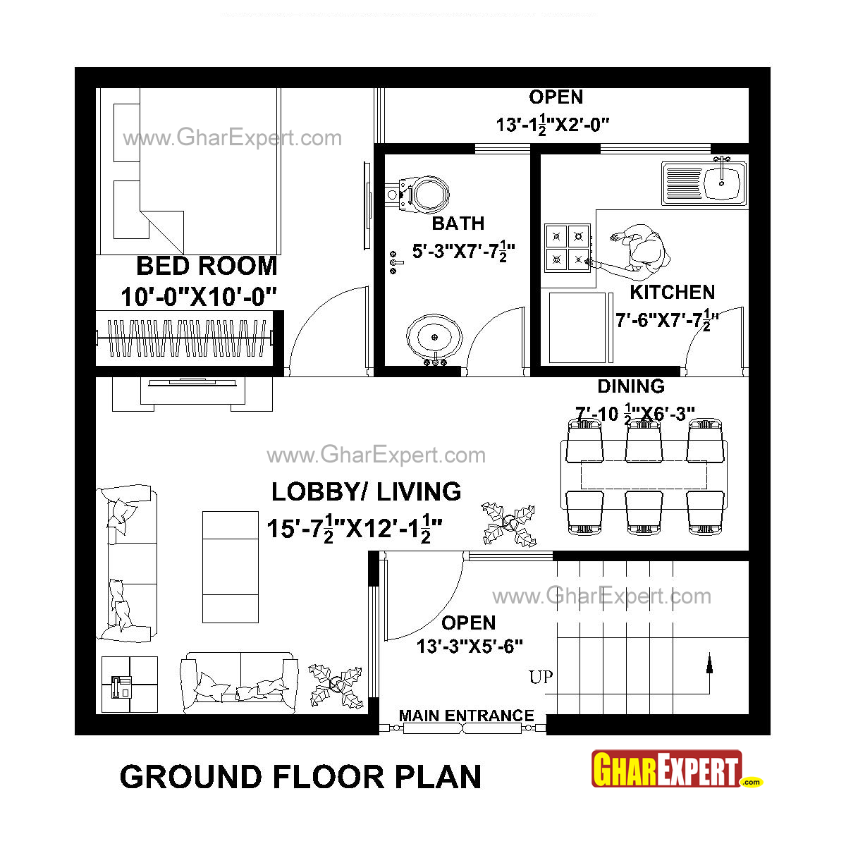 House Plan for 25 Feet by 24 Feet plot (Plot Size 67