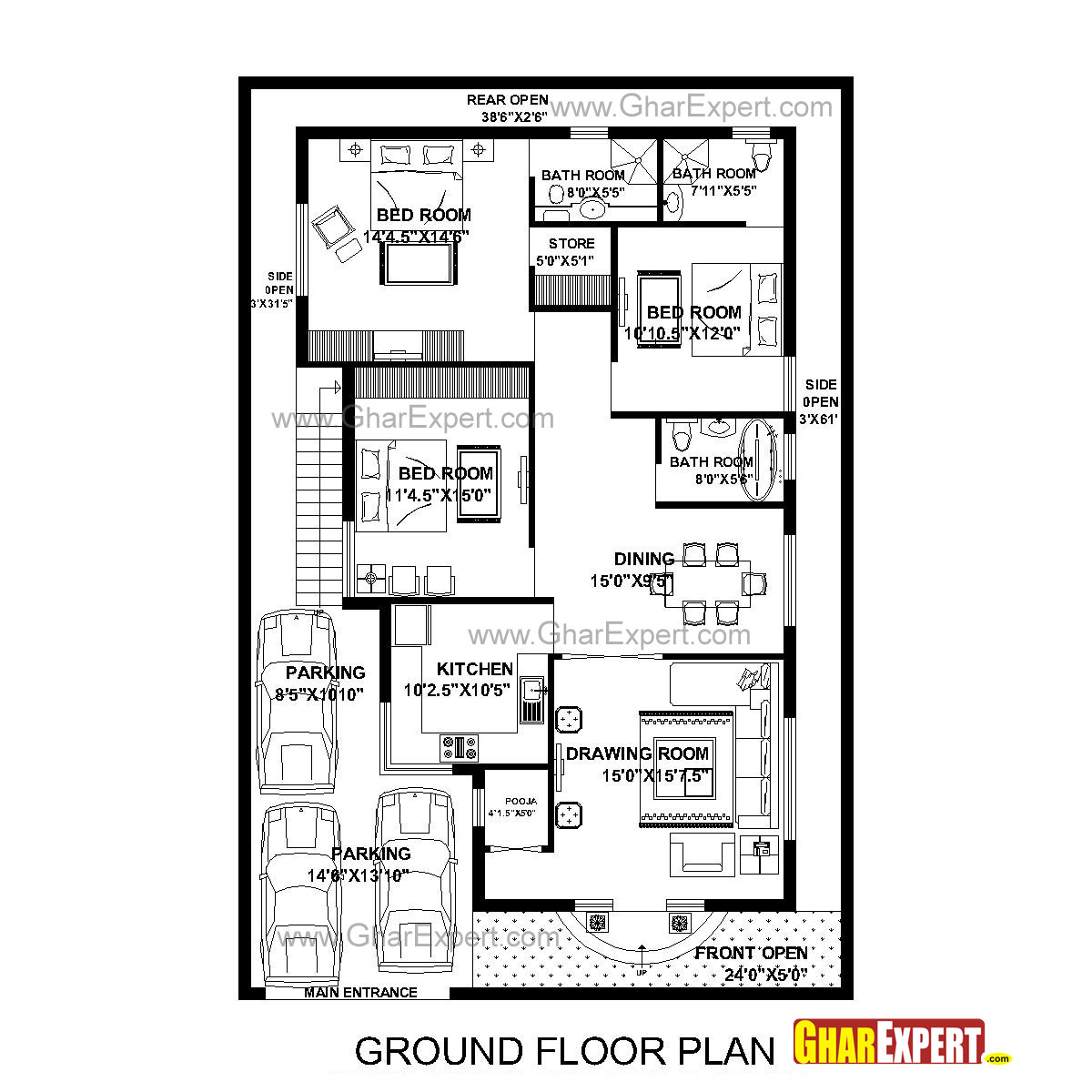 House Plan For 40 Feet By 60 Feet Plot Plot Size 267 Square