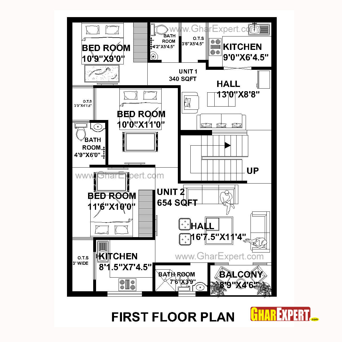 House Plan for 30 Feet by 40 Feet plot (Plot Size 133