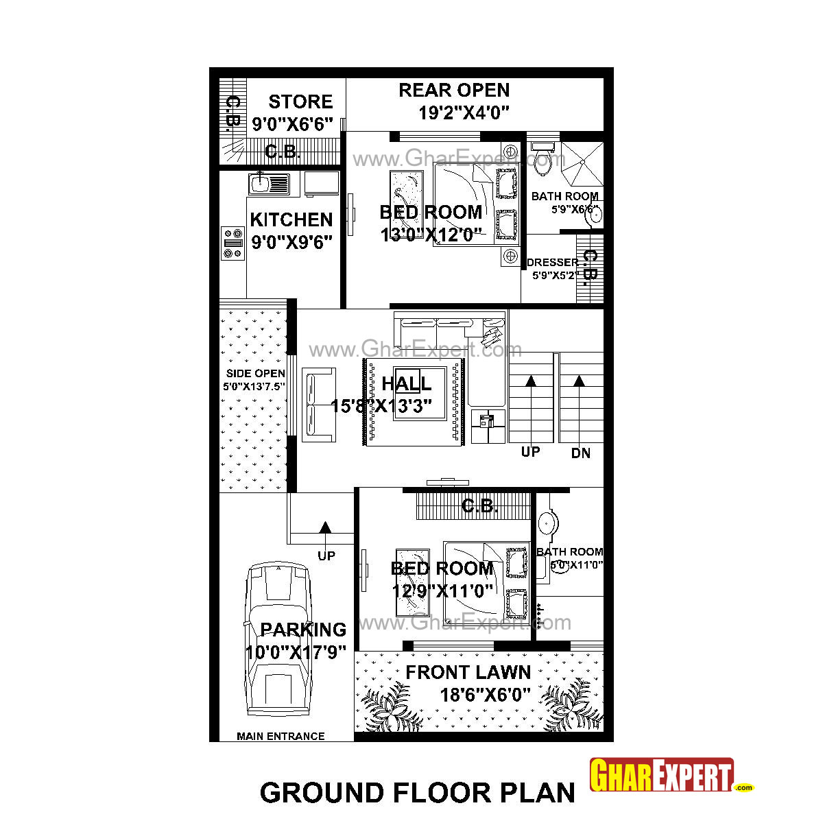 House Plan for 30 Feet by 50 Feet plot (Plot Size 167 Square Yards ... - House Plan for 30 Feet by 50 Feet plot (Plot Size 167 Square Yards) -  GharExpert.com