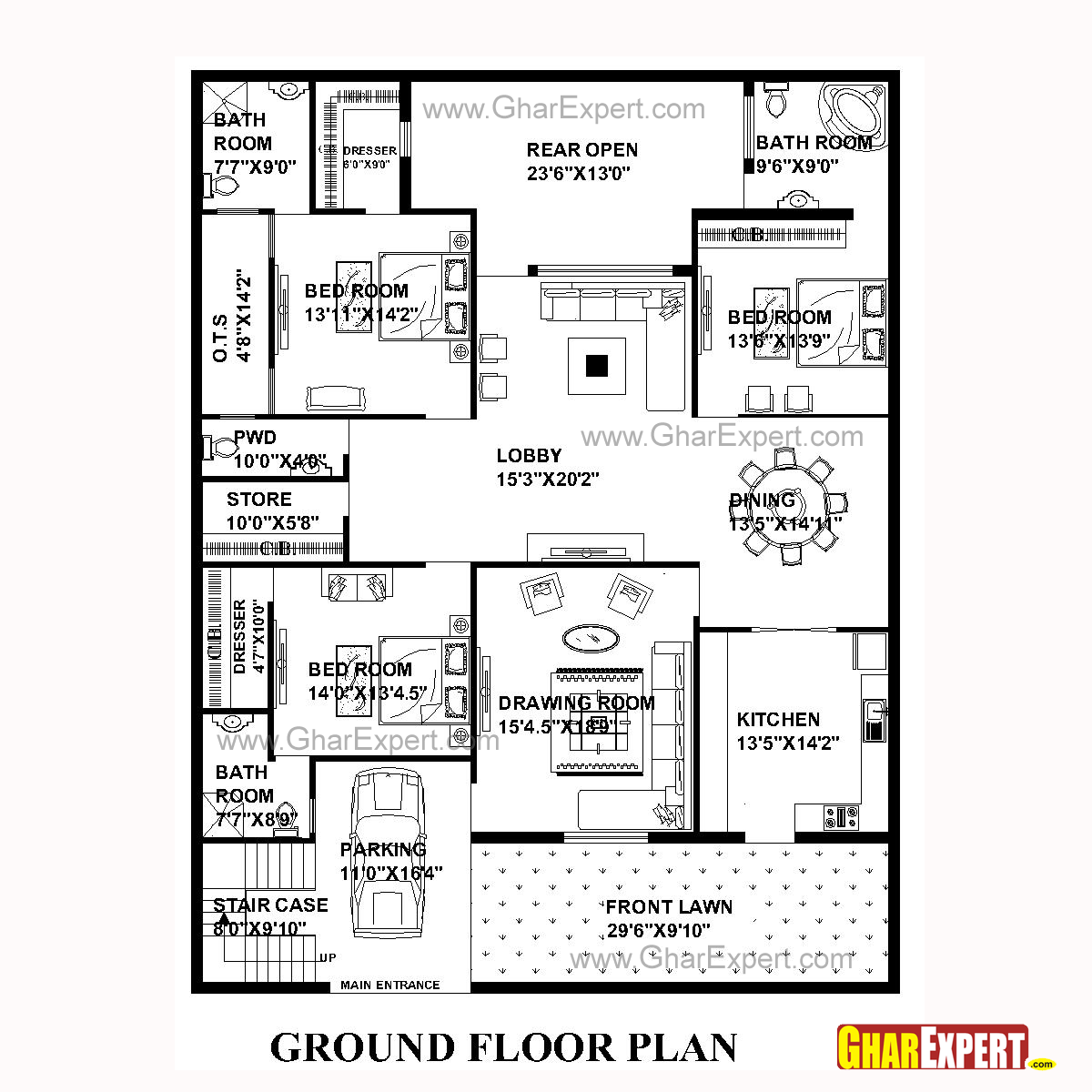 House Plan For 50 Feet By 65 Feet Plot Plot Size 361 Square Yards Gharexpert Com