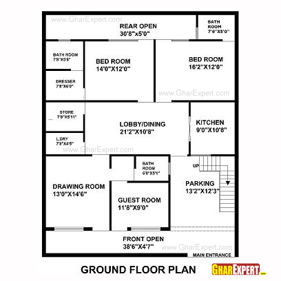House Plan For 40 Feet By50 Feet Plot Plot Size 222 Square Yards Gharexpert Com