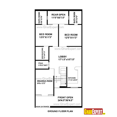 House Plan For 24 Feet By 56 Feet Plot Plot Size 149 Square