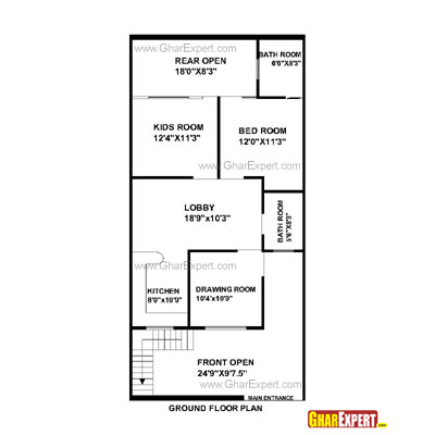 House Plan for 24 Feet by 56 Feet plot (Plot Size 149 Square Yards ... - House Plan for 25 Feet by 53 Feet plot (Plot Size 147 Square Yards)