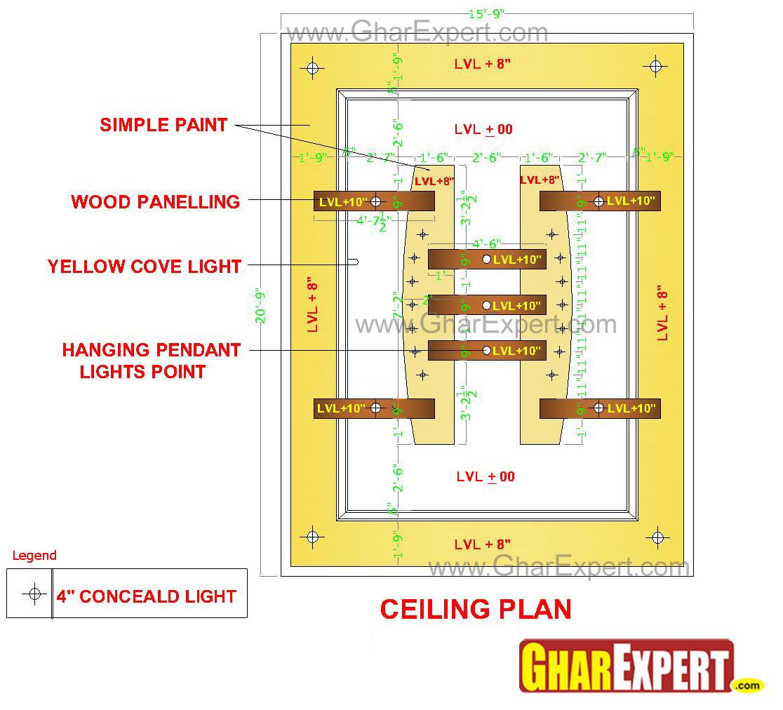 Pop False Ceiling Design With Wooden Paneling Gharexpert