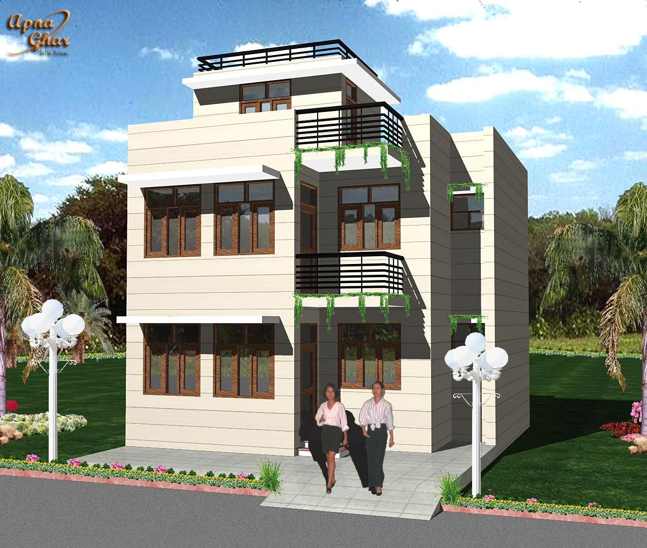 Exterior Elevation Of 2 Floor House Gharexpert