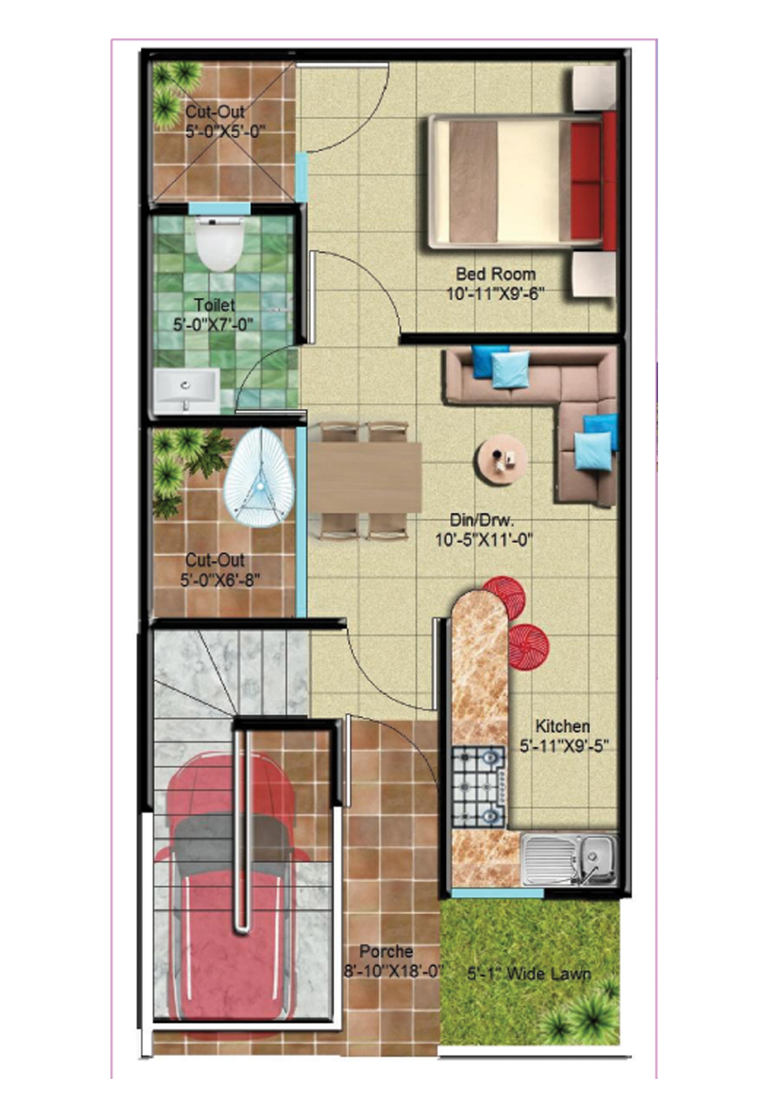 2 Bhk Row House Plan Design