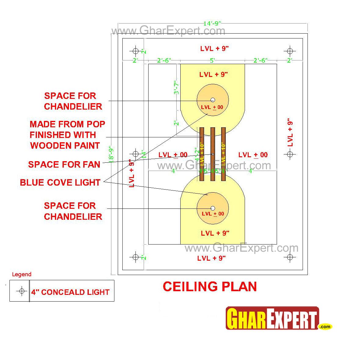 Pop False Ceiling Design For 15 Ft By 20 Ft Room Accommodating