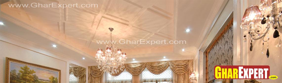 Simple Grooved Pop Ceiling Design For Living Room Gharexpert