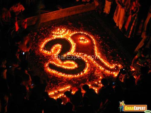 Rangoli decorated with diya's