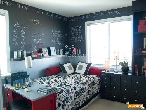 Funky bedroom with chalk board walls