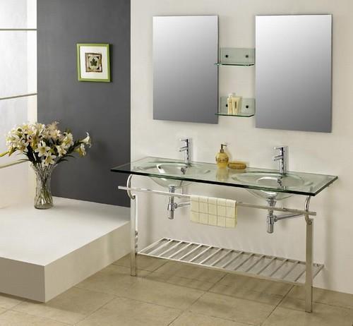 Double Sink Glass Vanities in Bathroom