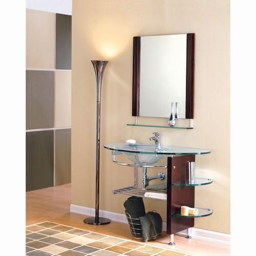 Glass Bathroom Vanity with Open Shelves