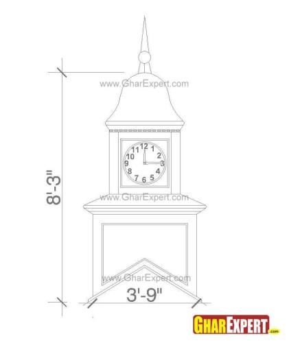 Square shaped ogee roof top cupola clock on the sides