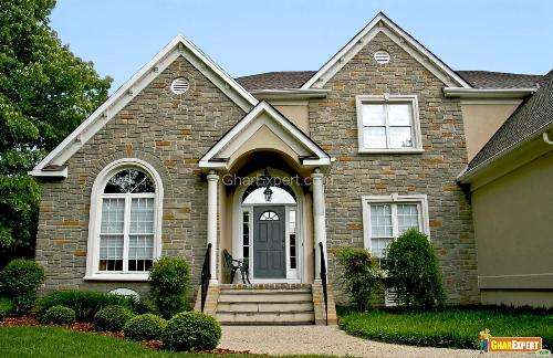 Brick wall & a wooden door exterior design