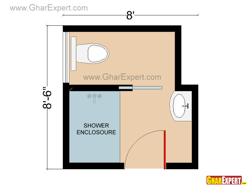 Bathroom Floor plan for the space of 68 sq feet with Pocket Door