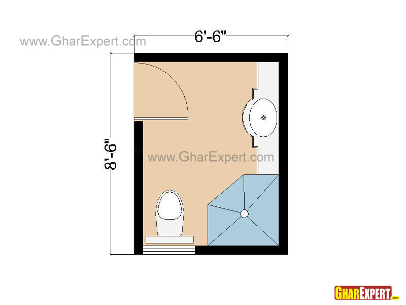 Small Bathroom Layout in the Space of 55 sq feet with Shower Cubicle