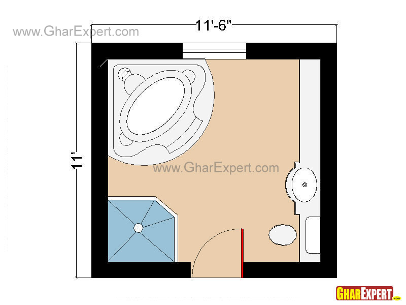 Full Master Bathroom plan with Jacuzzi, Shower Enclosur in 127 sq feet