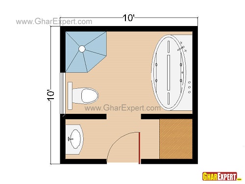 Floor plan for Square Shaped Bathrooms in 100 sq feet