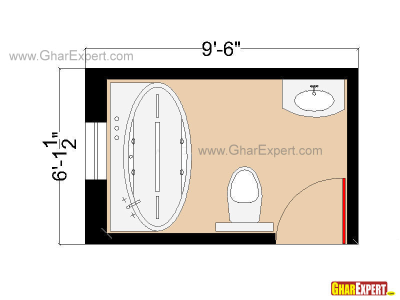 Bathroom Plan of 58 sq feet space with Bathtub