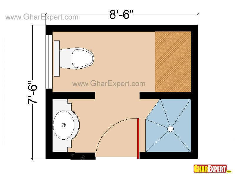 Bathroom Floorplan for 63 sqft with Shower Enclosur and Cabinet