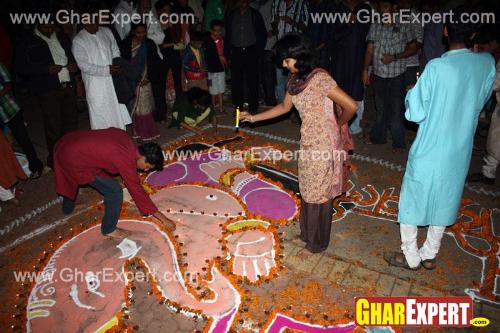 Floor painting of Ganesh, Ganpati on Ganesh Chaturthi