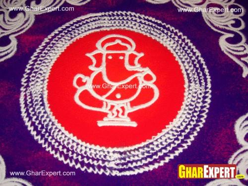 Colorful rangoli representing ganesha on ganesh chaturthi