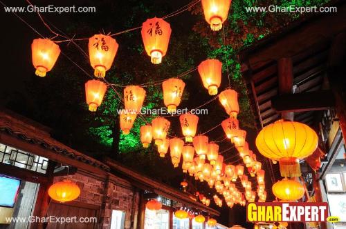 Colorful lanterns arrangement in the streets