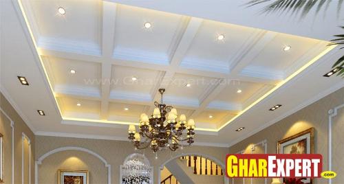 Coffered Ceiling Design with Chandelier