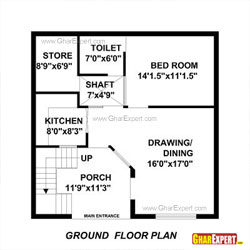 House Plan for 30 Feet by 30 Feet plot (Plot Size 100 Square Yards)