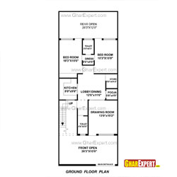 House Plan for 27 Feet by 70 Feet plot (Plot Size 210 Square Yards)